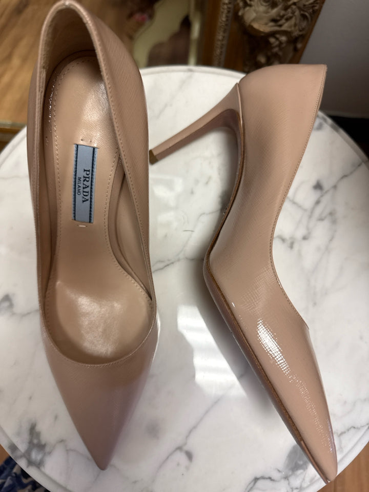 Prada Size 36 Nude Saffiano Patent Leather Pump