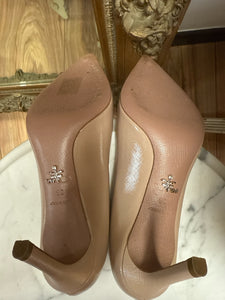 Prada Size 36 Nude Saffiano Patent Leather Pump