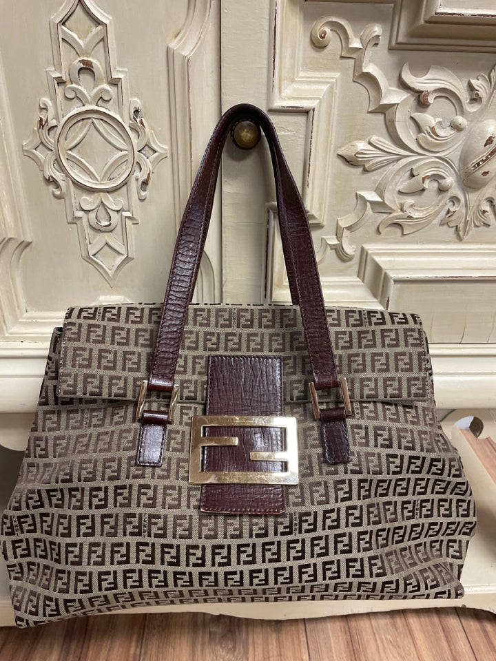 Fendi canvas and leather vintage zucchino flap bag
